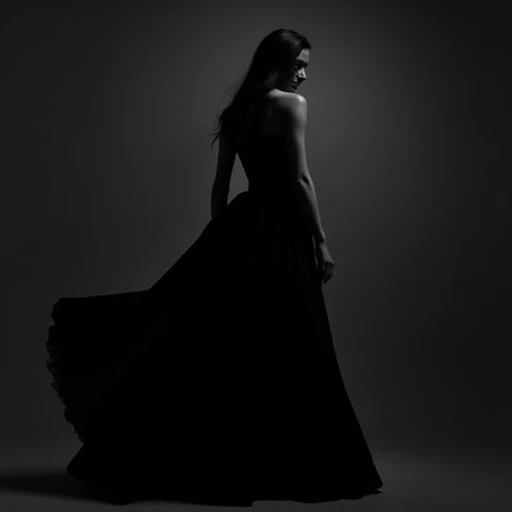 backinblack, portrait, woman, long dress