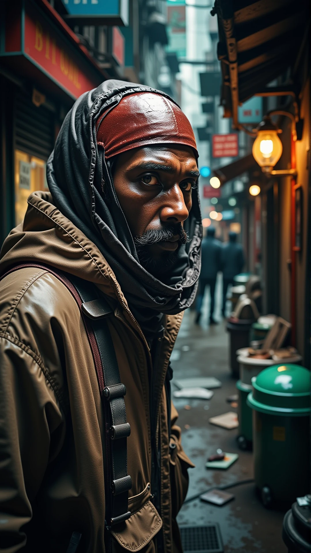 A professional photo of a flourishing black market, an underworld of thieves and contraband traders