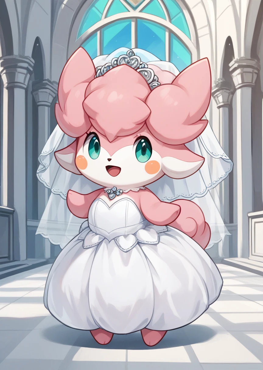 score_9, score_8_up, score_7_up, score_6_up, score_5_up, BREAK
Saline, smile, detailed background, church, open mouth, green eyes, standing, full body, aqua eyes, no humans, blush stickers, happy, pink fur, furry, pokemon (creature), wedding dress, wedding veil