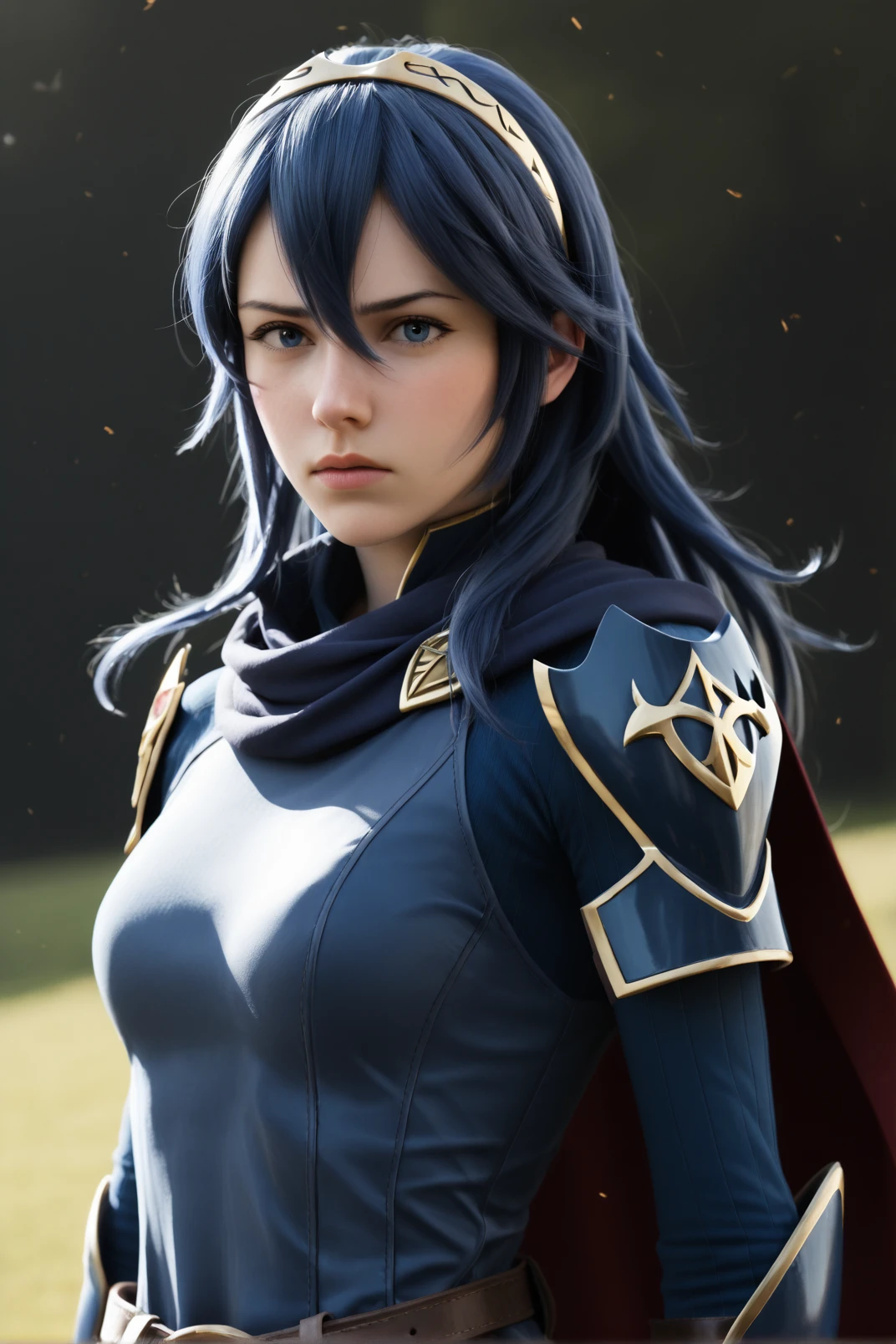 (score_9, score_8_up:1.1), score_7_up, score_X, score_Y_up, BREAK,  1girl, 
 <lora:LUCINA:1>lucina_(fire_emblem), blue-hair, long-hair, golden-tiara, cape, armor, slim, athletic, blue-eyes, fair-skin, young-woman, determined, 
high-quality CG render, 3D realistic, cinematic lighting, detailed textures, soft shadows, volumetric lighting, photorealistic skin, subsurface scattering, depth of field, ray tracing, 4K resolution, unreal engine, octane render, rule of thirds composition, fantasy art, epic scene, dynamic pose, RTX.
epic battle stance, ready to strike, sword raised high, cape billowing dramatically, determined expression, dynamic lighting, heroic pose, mid-action, feet planted firmly, flames in background, sparks flying, power emanating, 3/4 view, looking directly at viewer, hair flowing in wind