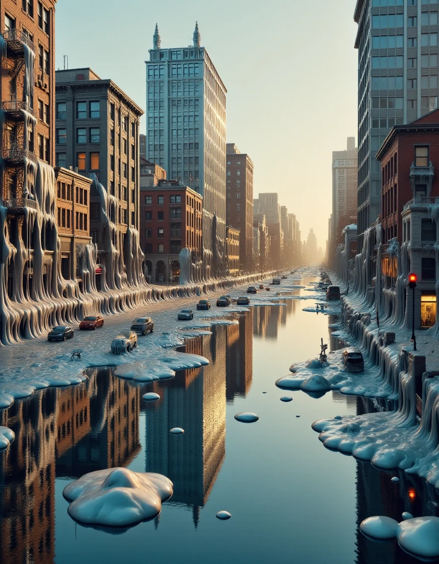<lora:melting_flux-000005:1>,meltinglora,photography of a melting city