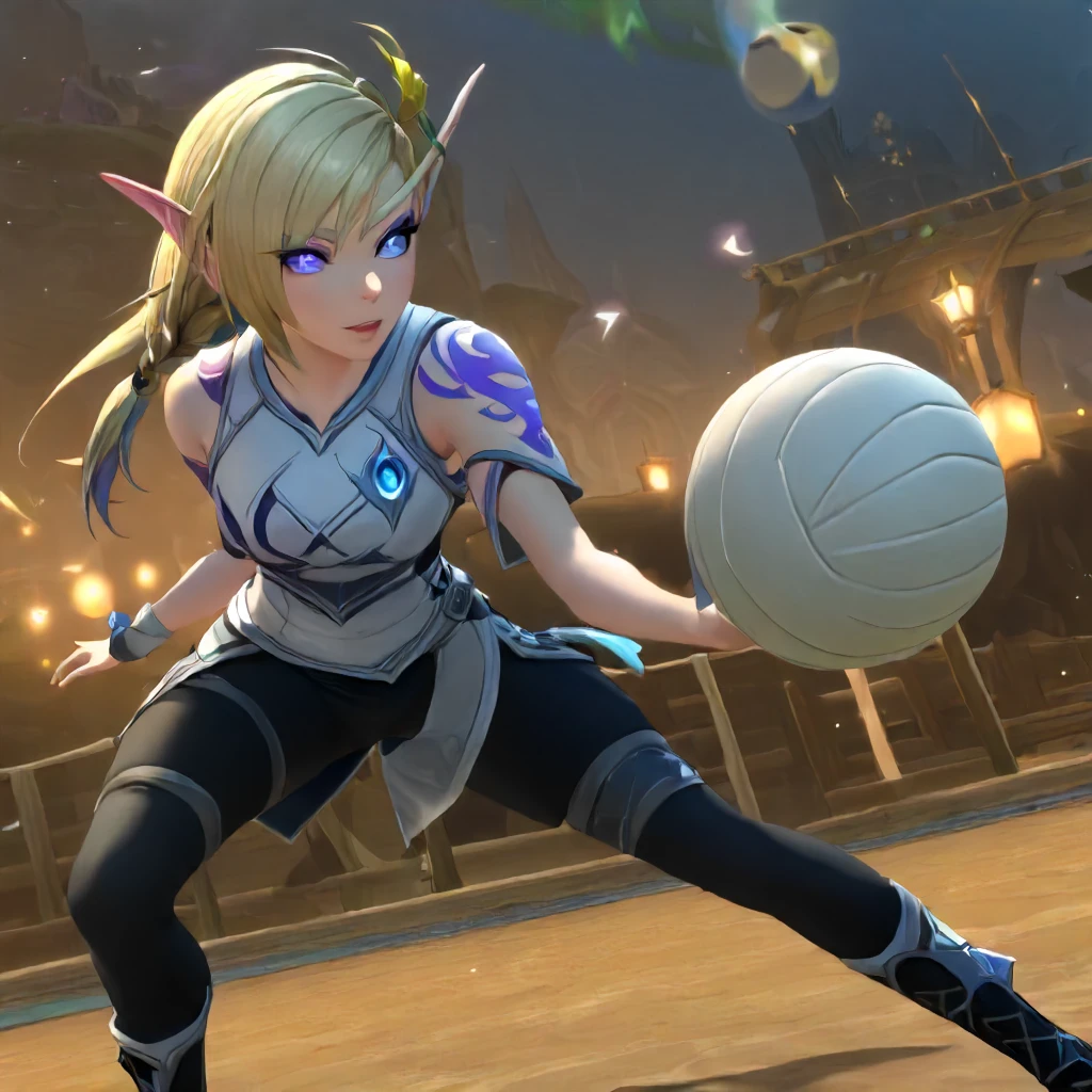 1girl, Alleria <lora:Alleria SDXL2:1>, playing volleyball, highest quality