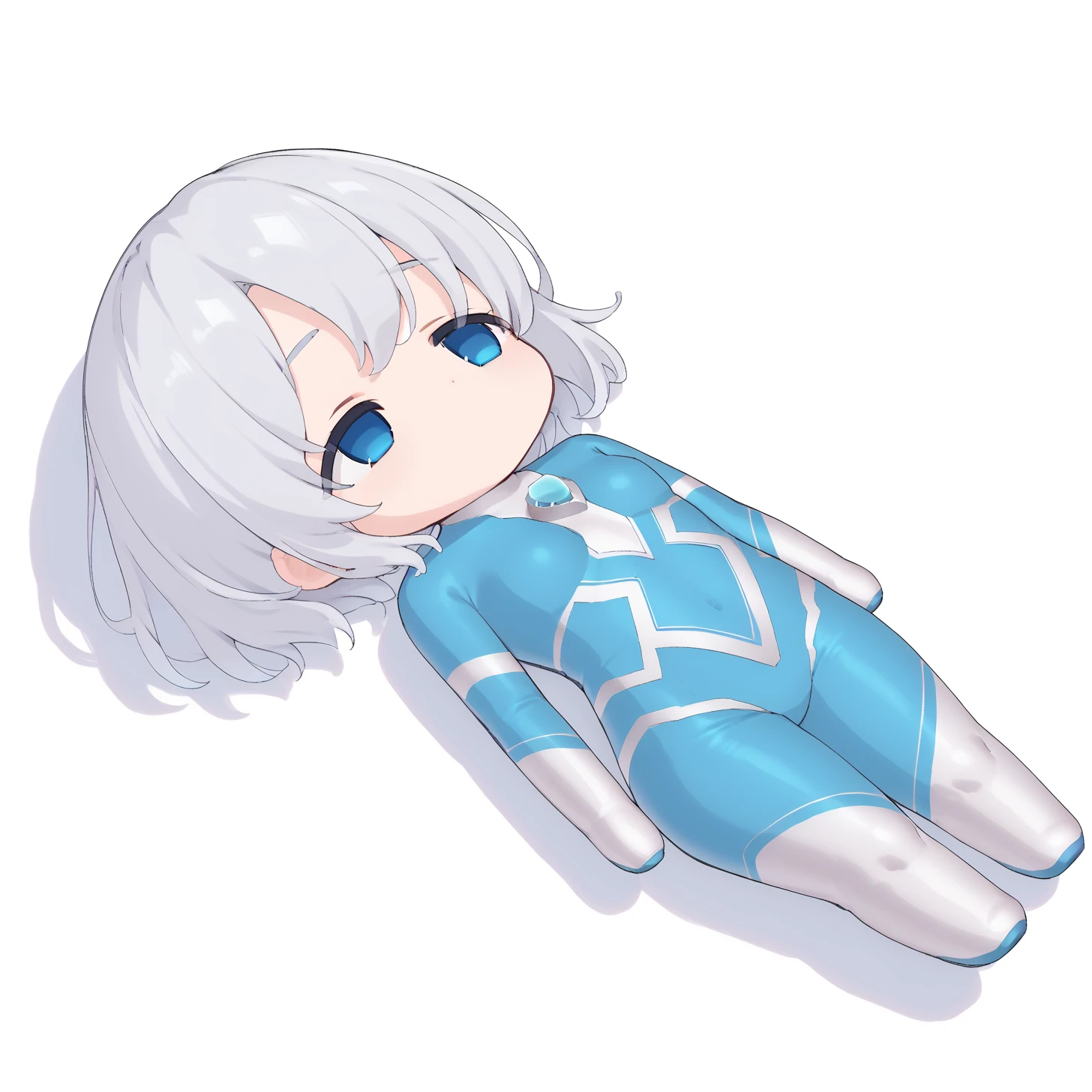 <lora:niyon:1>,niyon,short hair,silver hair,blue eyes,
blue chest jewel,bodysuit,blue bodysuit,impossible bodysuit,
QiqiFallen,lying,on back,chibi,<lora:QiqiFallen_XLPD>,exhausted,full body,empty eyes,, score_9,score_8_up,score_7_up,source_anime,best quality,masterpiece,uncensored,detailed eyes,