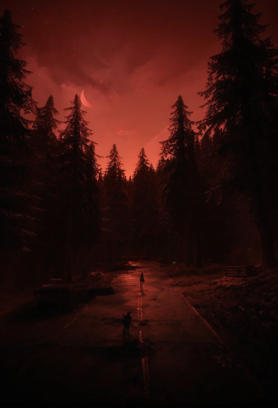 ,ruanyi0927,outdoors,red sky,forest,<lora:0927 Blood Forest_v1_pony:1>, score_9, score_8_up, score_7_up, score_6_up, score_9, score_8_up, score_7_up, score_6_up source_anime, blush, 1girl, seduce smile, perfect body , natural huge breasts