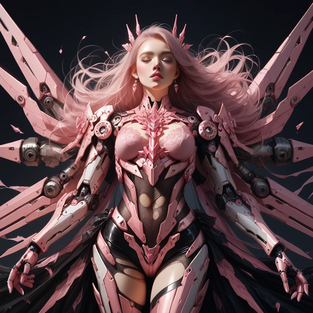 score_9,score_8_up,score_7_up,realistic,photorealistic,aircrafr panel,mecha crystal girl,mecha suit,pink hair,lace pantie,torn cloth,face down, arms crossed