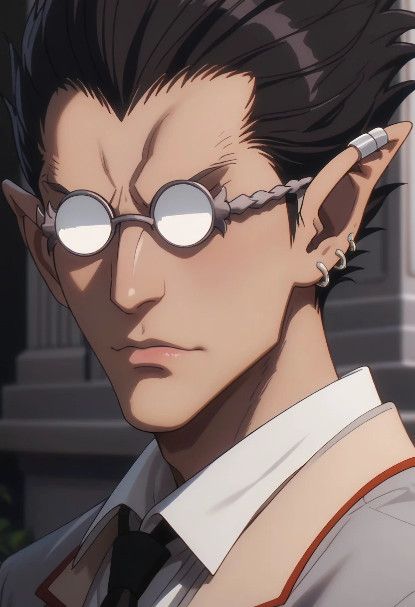 score_9, score_8_up, score_7_up, source_anime, rating_safe, DemiurgeOL, black_Demiurge_hair, opaque_Demiurge_glasses, grey_Demiurge_piercings, 1boy, male focus, anime screencap