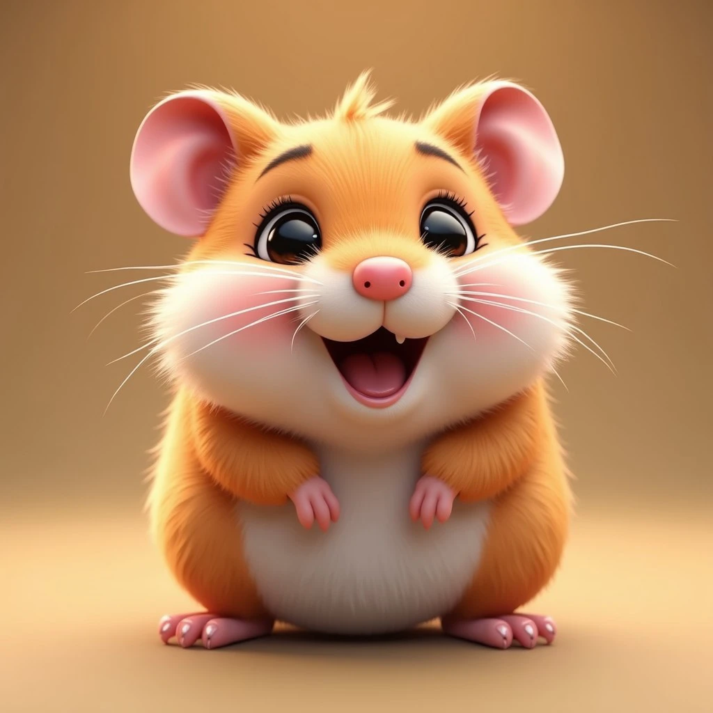 a realistic cute extreme doodle chibi hamster character smiling, doodle art style, super hyper realistic, cinematic volumetric lighting, shot with Sony Fx6