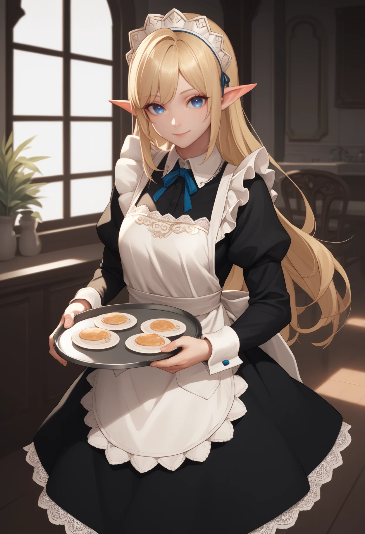 score_9, score_8_up, score_7_up, source_anime, <break> solo, 1girl, l2rvelf, light smile, looking at viewer, holding tray, long hair, blonde hair, maid headdress, pointy ears, blue eyes, maid, frills, black dress, puffy long sleeves, maid apron, white apron, indoors
<segment:yolo-face_yolov8m.pt,0.4,0.5//cid=1>