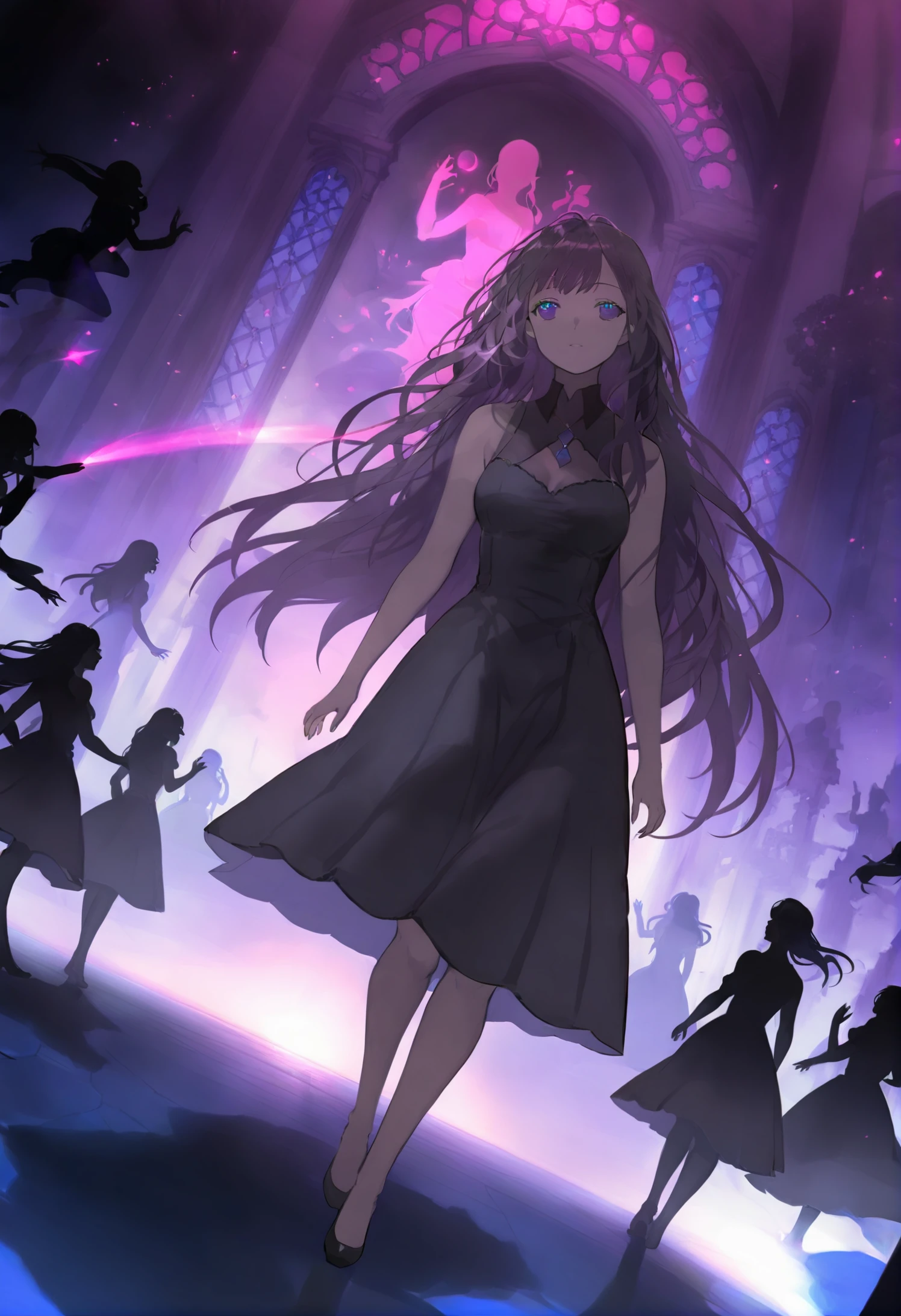 masterpiece, best quality, 1girl, solo, colorful, dress, long hair, silhouette, scenery, glowing, magic, fantasy, dutch angle 
 <lora:karohrokaXLlokr4f-000180:0.95>