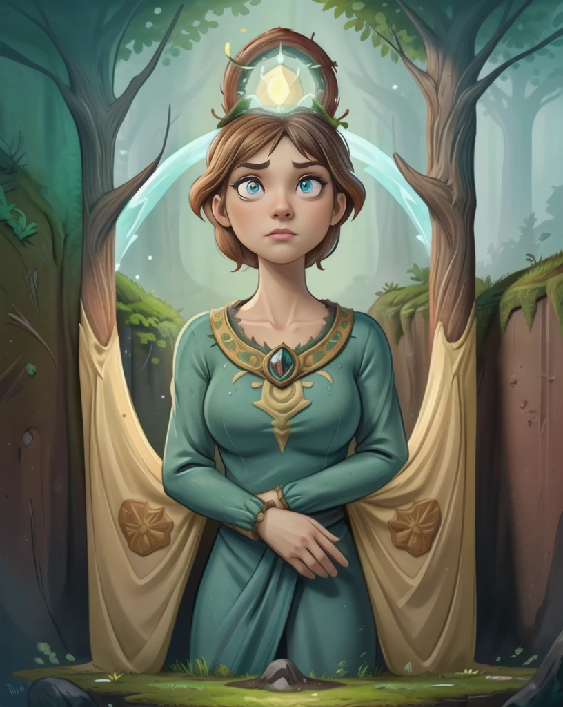 <lora:ParAnimeR:0.62>, Enveloped within the colossal expanse of a cavernous grotto, a determined and audacious female warrior emerges in a mesmerizing Mystery-fantasy full-body illustration. Her piercing light blue glowing eyes reflect the ethereal glow of the moss-covered walls as she gracefully depicts amidst the earth and moss theme. Adorned in intricately crafted armor adorned with rugged gemstones reminiscent of the earth's embrace, and draped in a cloak woven with strands of moss, she exudes an aura of primal power. Surrounded by the ancient majesty of the cavern, she radiates an unwavering resolve, her presence commanding attention amidst the lush greenery and rugged terrain. With a dynamic and fluid pose, she presents her most formidable side, embodying the untamed spirit of the earth itself. Inspired by the visionary works of (((Oliver Barrett, Nico Delort), Annie Stegg Gerard), Audrey Kawasaki), and Samuel Araya, this illustration invites viewers on a journey into the heart of mystery and fantasy, where nature and strength intertwine in breathtaking harmony.