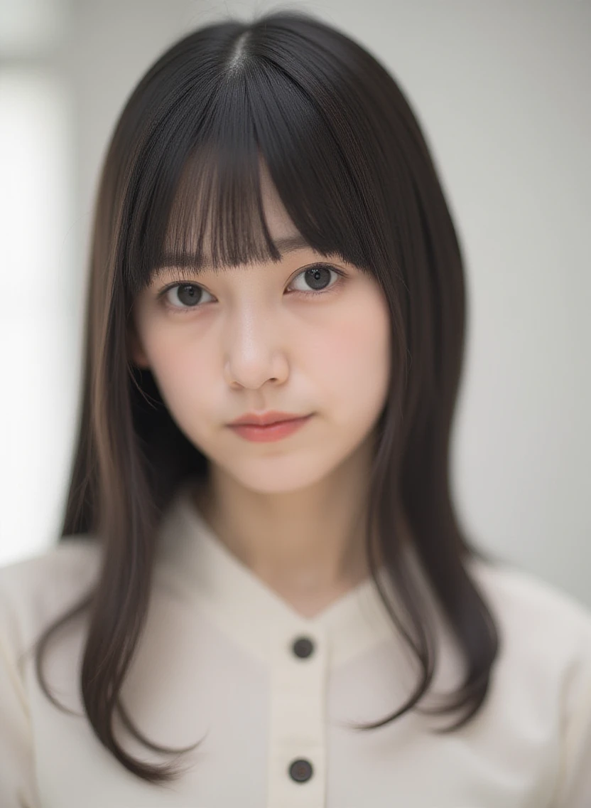 <lora:ikeda_teresa_flux:1>,ikeda,photo of a woman,blunt bangs,portrait,