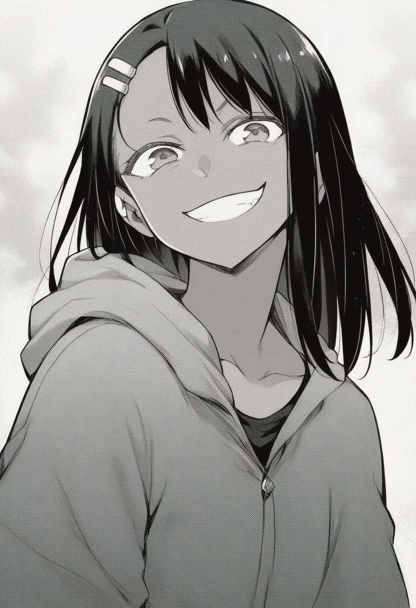 score_9, score_8_up, score_7_up, source_anime, BREAK <lora:Nagatoro:1> N4G4T0R0, dark skin, smirk, uneven eyes, greyscale, comic, upper body, cowboy shot, looking at viewer, screentones