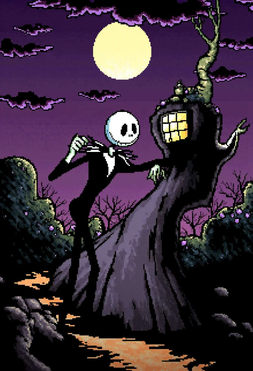 <NOTE: Turn down the strength of the model to 1.1 - 1.3 before using this example to remix!>
yoshislestyle, Jack Skellington in Halloween Town.       <lora:Yoshis_Island_Style_F1D:1.8>