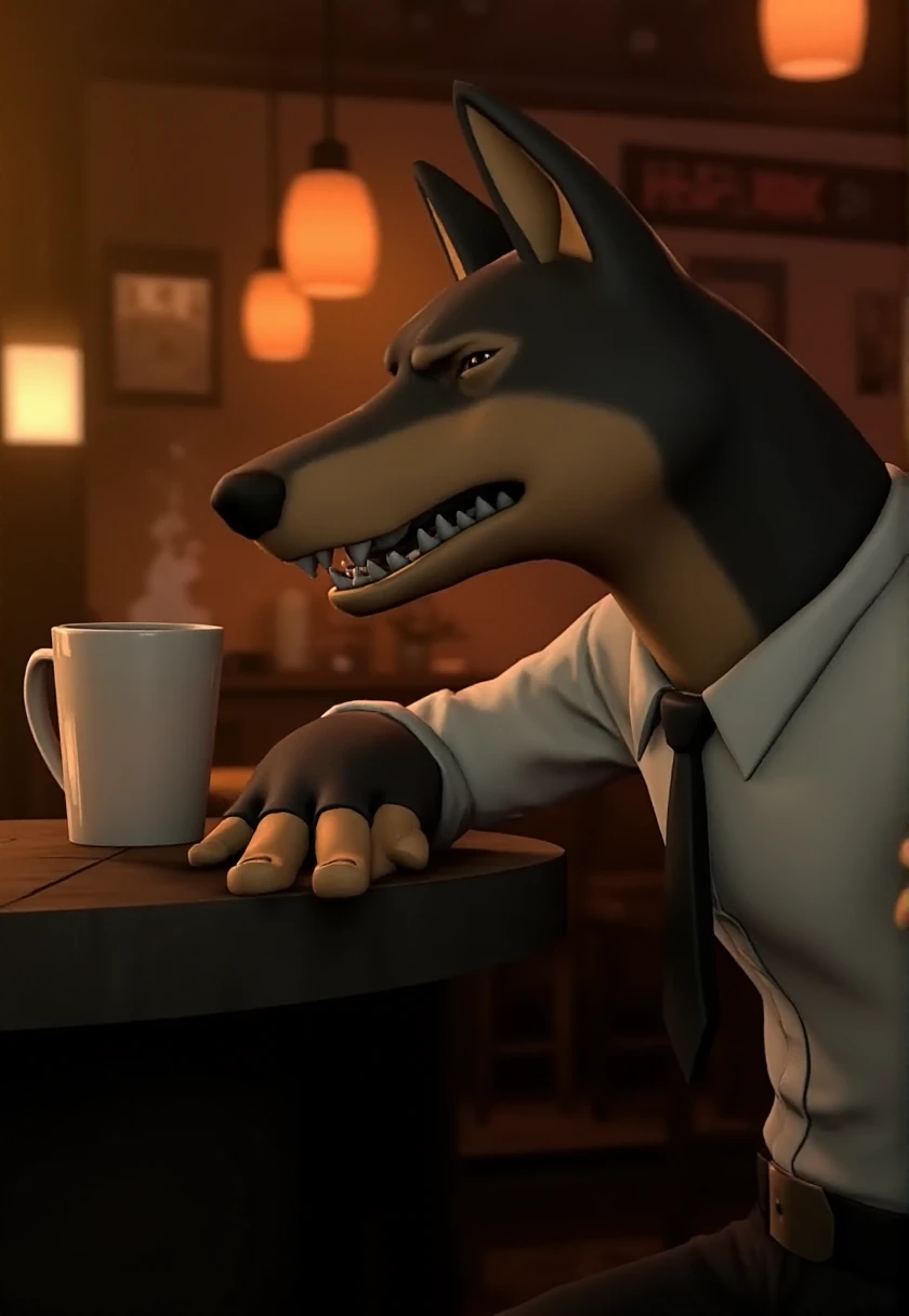 tf2style, wolf wearing a tie getting drunk at a bar.    