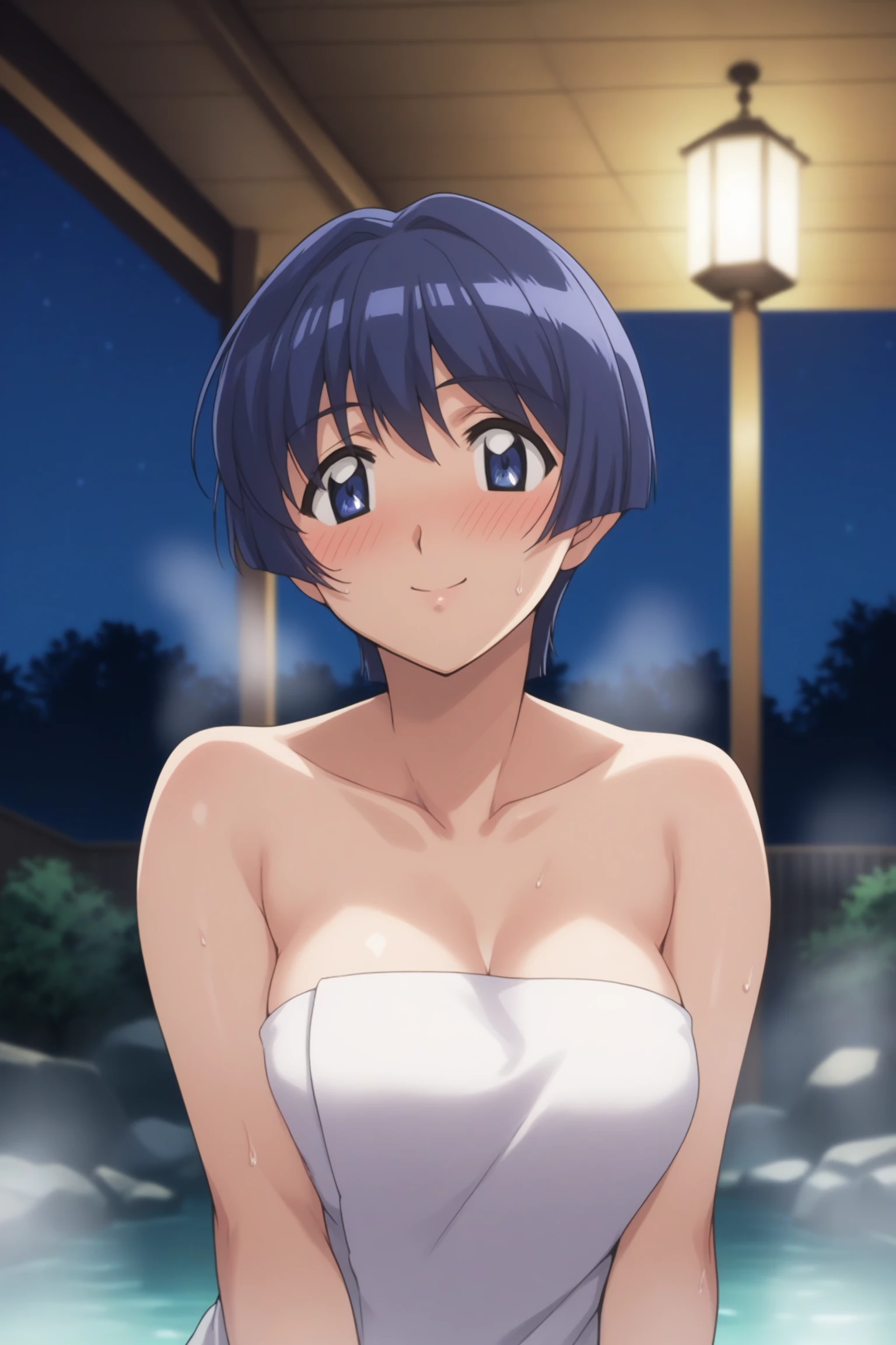 [anime styled],[official art],Tomomi_saikyou,black hair,Short hair,Hair Ribbon,NSFW,1girl in,(Portrait),close up,short torso,Perfect Lighting,nude,topless,(nipples),,anime screen cap,Flat color,cel shading,(smile),blush,(underwear:1.2), (strong light)、((brighten the subject)),oily skin,curby:1.2,((lite white panties)),(breast squeeze)   break background classroom,