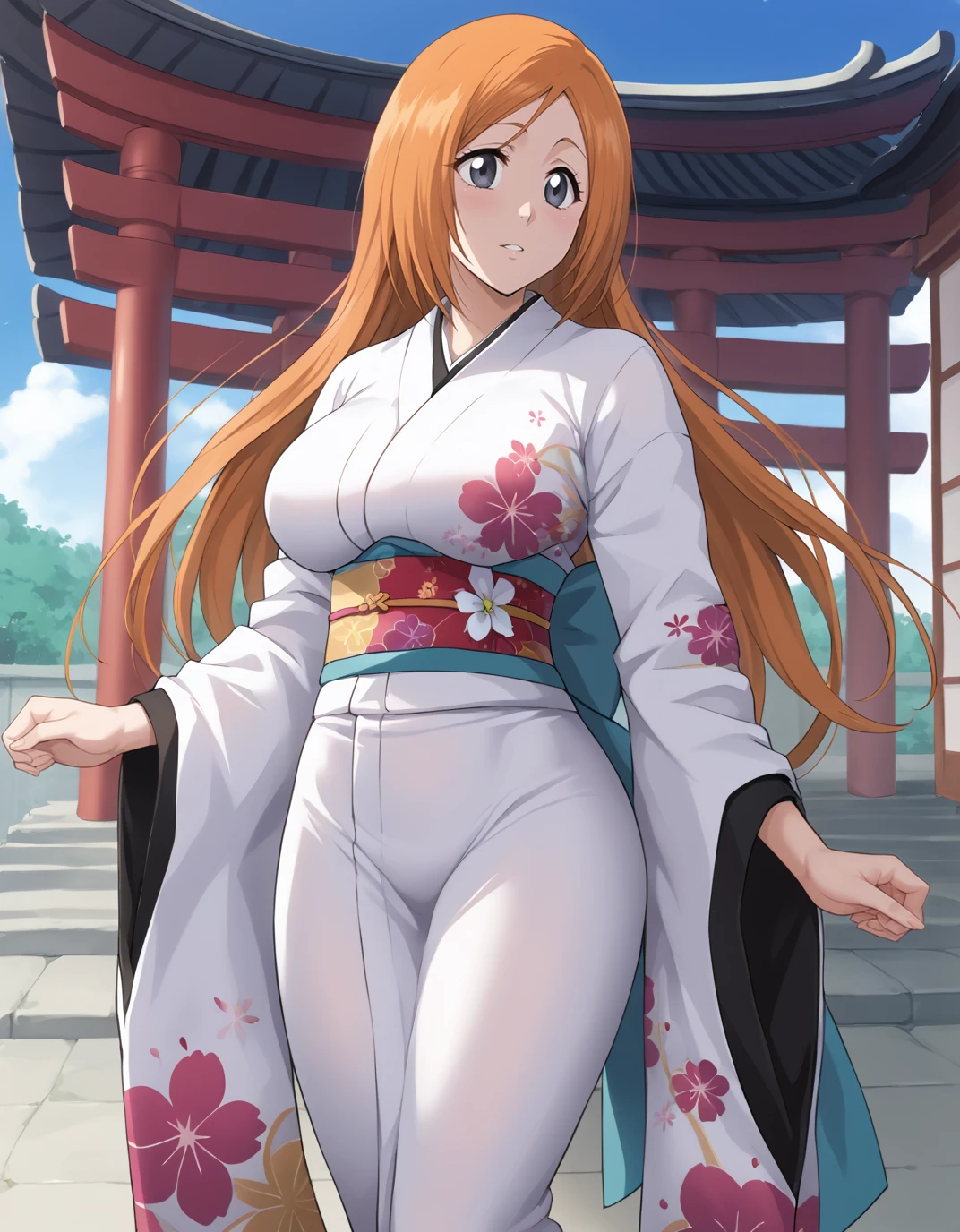 <lora:Orihime:1>,inoue orihime, 1girl, solo, kimono, tight kimono, score_9