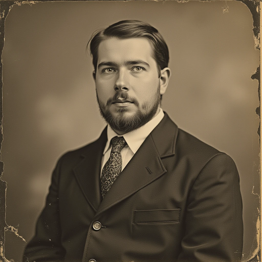 an old portrait photograph of mde person, taken back in 1906