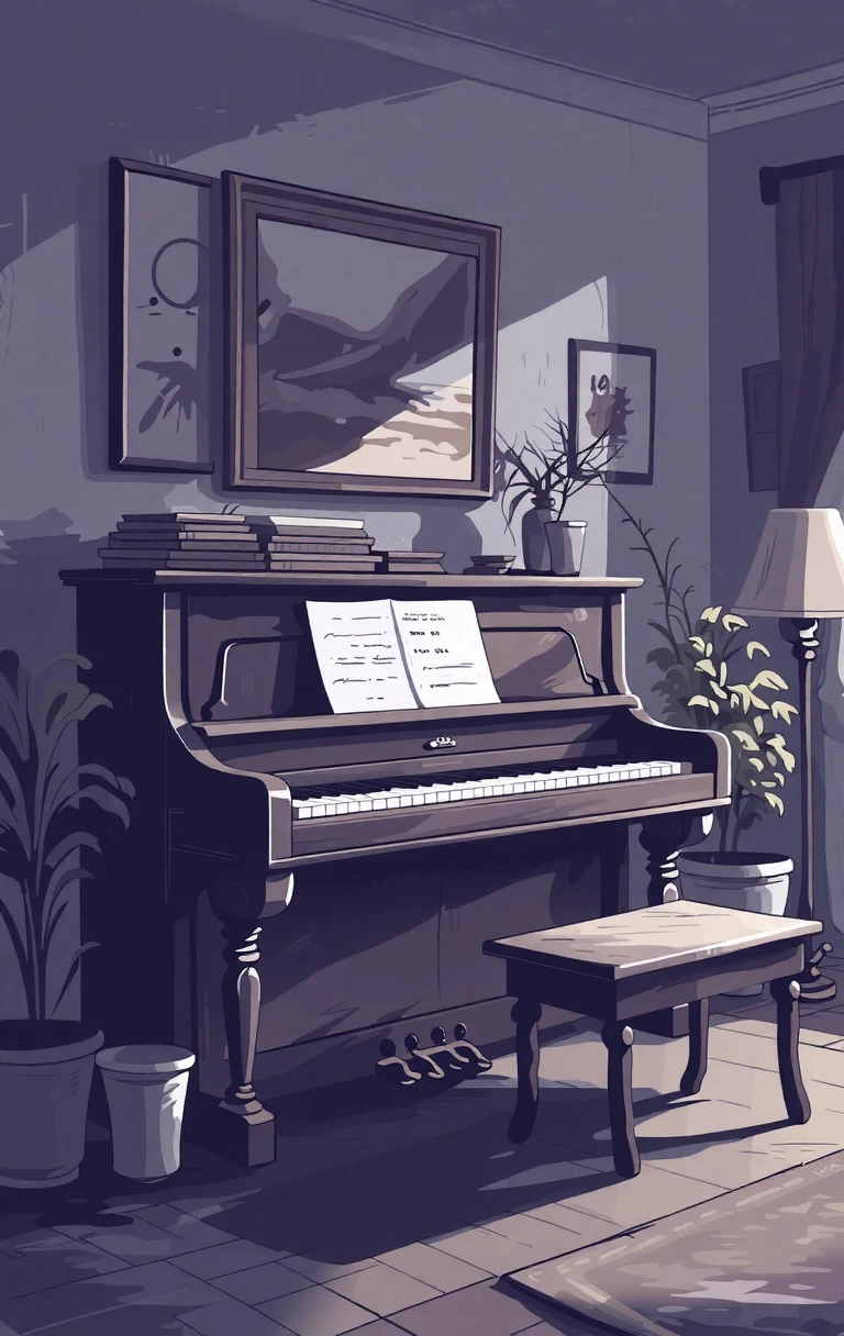 vector artstyle an old piano in my living room