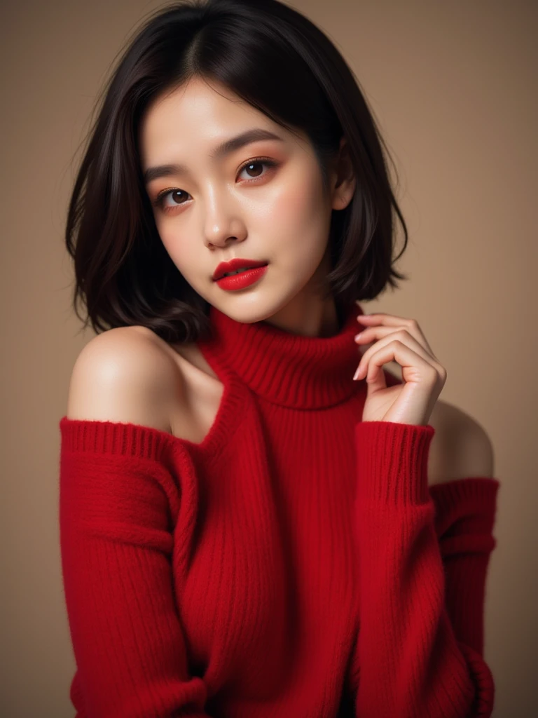 girl,sexy,red off shoulder sweater