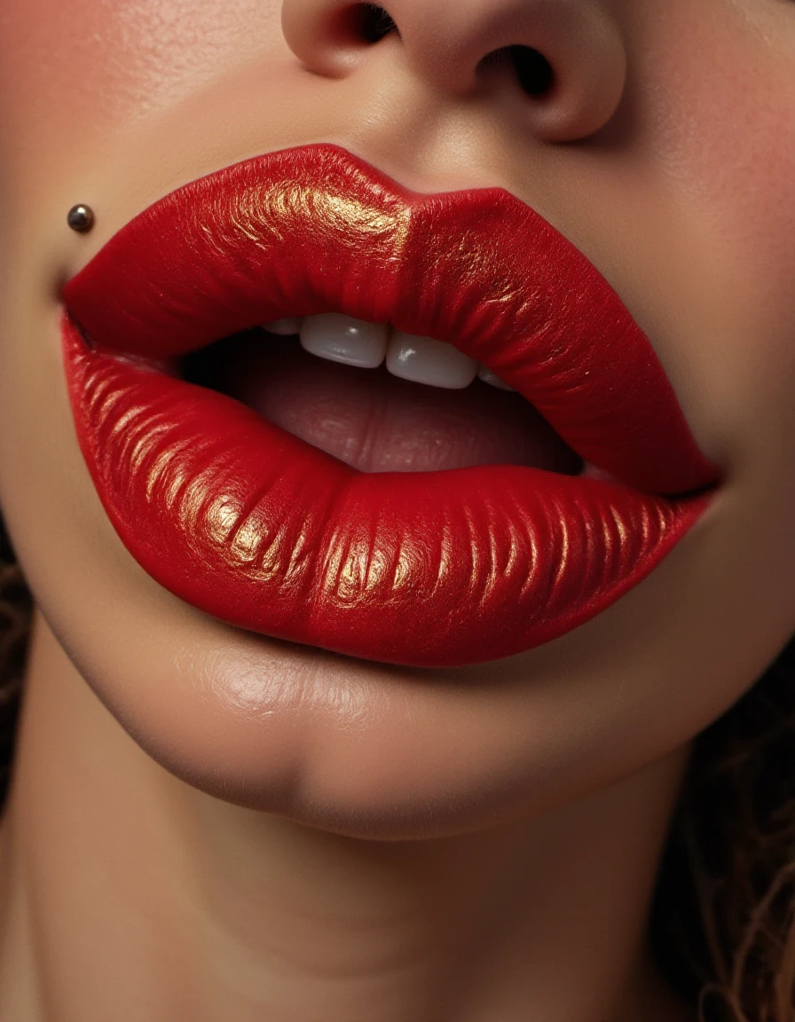 <lora:Anastasia_Gubastia_H:0.9>  gubastia a woman big red lips. masterpiece digital artwork. close up big beautiful female lips covered with red lipstick with gold paint. Macro photography, detailed skin. glamorous fashion photo