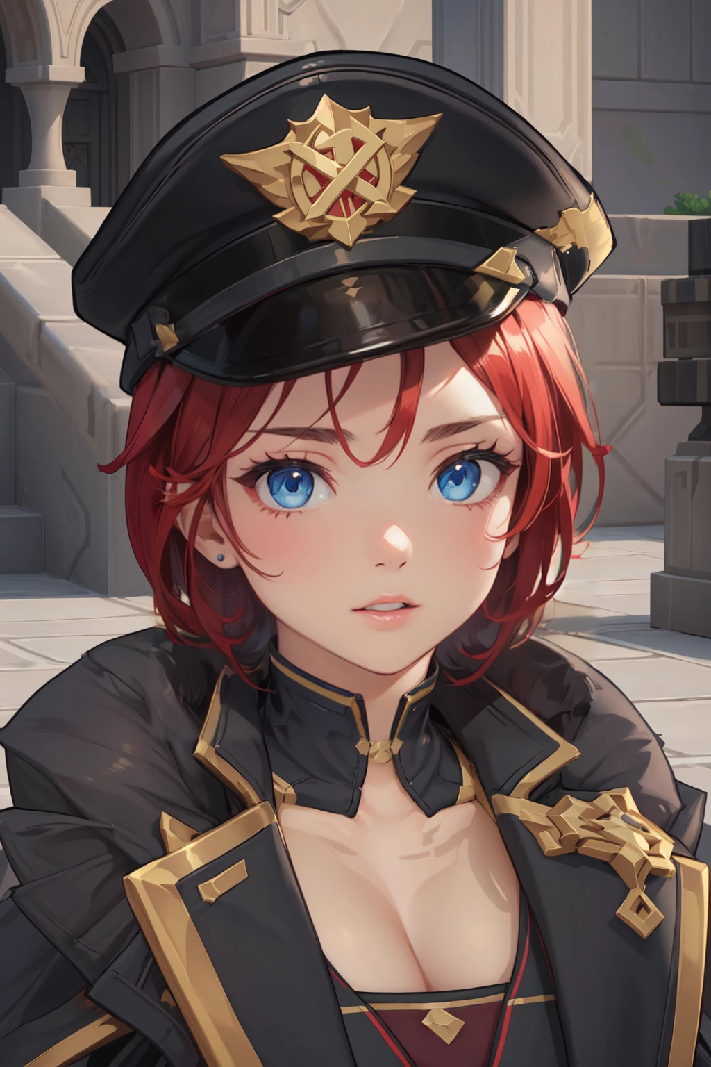 (masterpiece, best quality, beautiful and aesthetic:1.3),
rom_tyrant, 1girl, solo, portrait, close up, short hair, police cap, fur trim, looking at viewer, 
shiny skin, beautiful face, beautiful eyes, extreme detailed, official art, professional illustration, hires,
<lora:rom_tyrant-08:0.9>, <lora:add_detail:0.5>