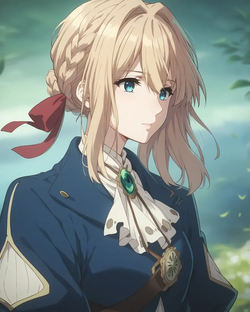 score_9,score_8_up,score_7_up,best quality, 4k, rating_safe, very aesthetic, source_anime,1girl,<lora:Violet_Evergarden:0.8>,violet evergarden,blonde hair,green eyes,blue jacket,dress,expressionless,upper body,dynamic angle,,