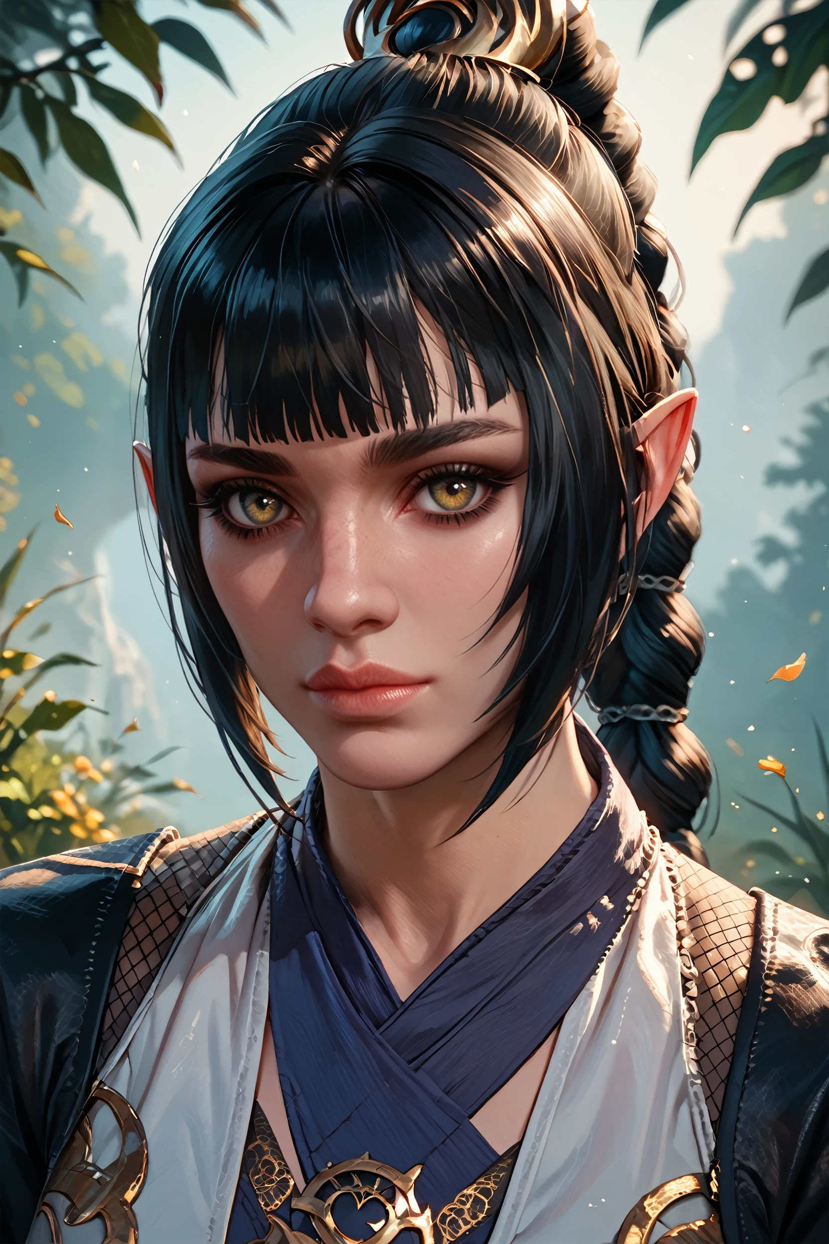 score_9, score_8_up, score_7_up, score_6_up
<lora:BGShadowH:1.0>
BGShadowH, 1girl, braided ponytail, pointy ears, black hair, blunt bangs, portrait, looking at viewer