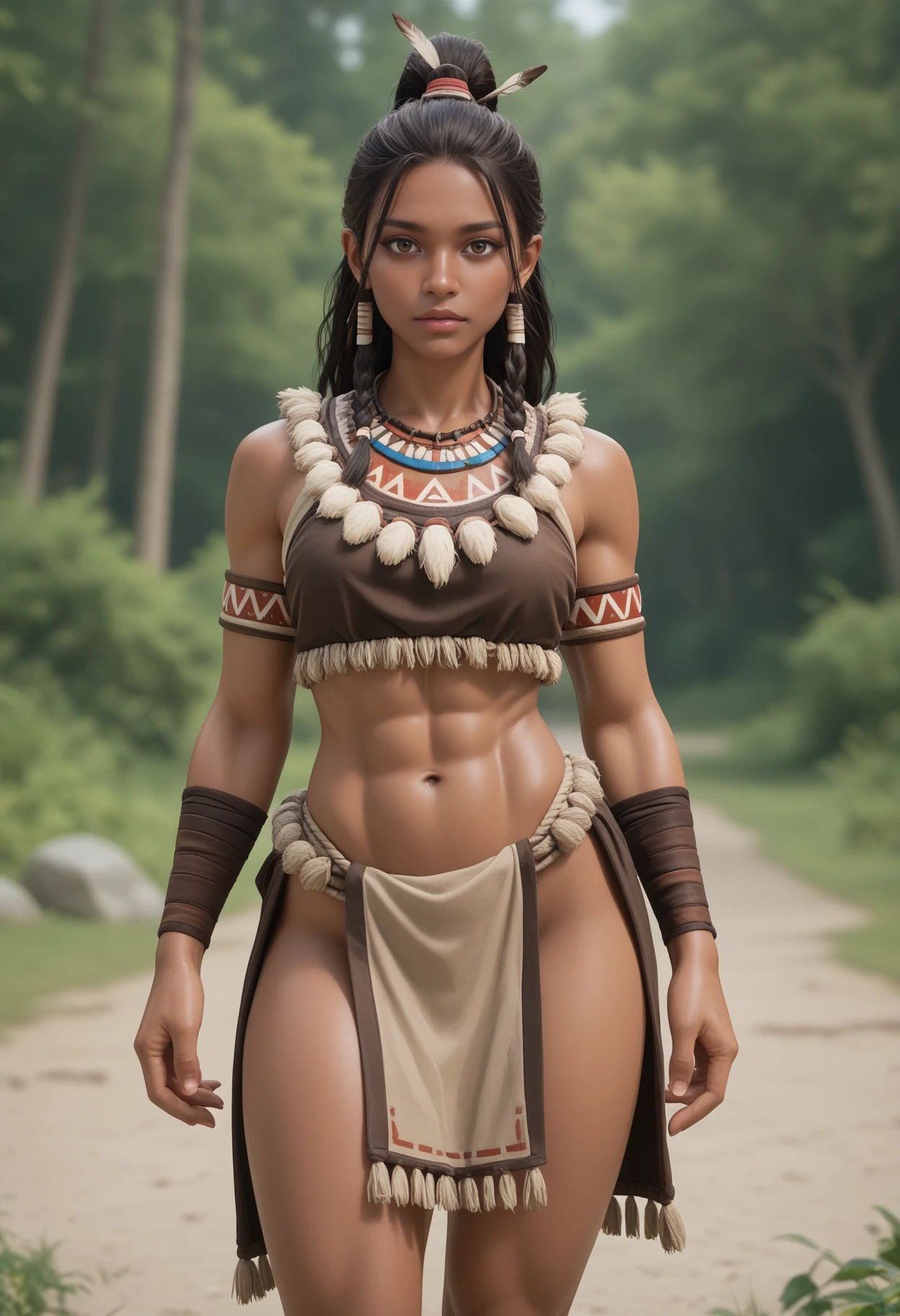 girl,teen, ancient samoan warrior, warrior gear, spear in hand, facepaint, bodypaint, accesories, exposed breasts, small breasts, naked breasts, topless, vibrant appearance, creative behavior, imaginative, sensual, spontaneous, highest quality, skin texture, intricate details, (cinematic lighting), RAW photo, 8k