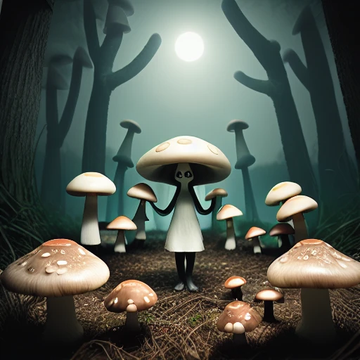 the mushroom cult, strange creatures in the night