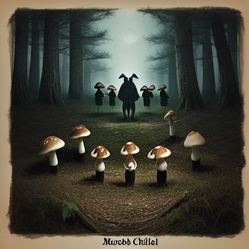 the mushroom cult, a group of mushroom people at a sacrifice