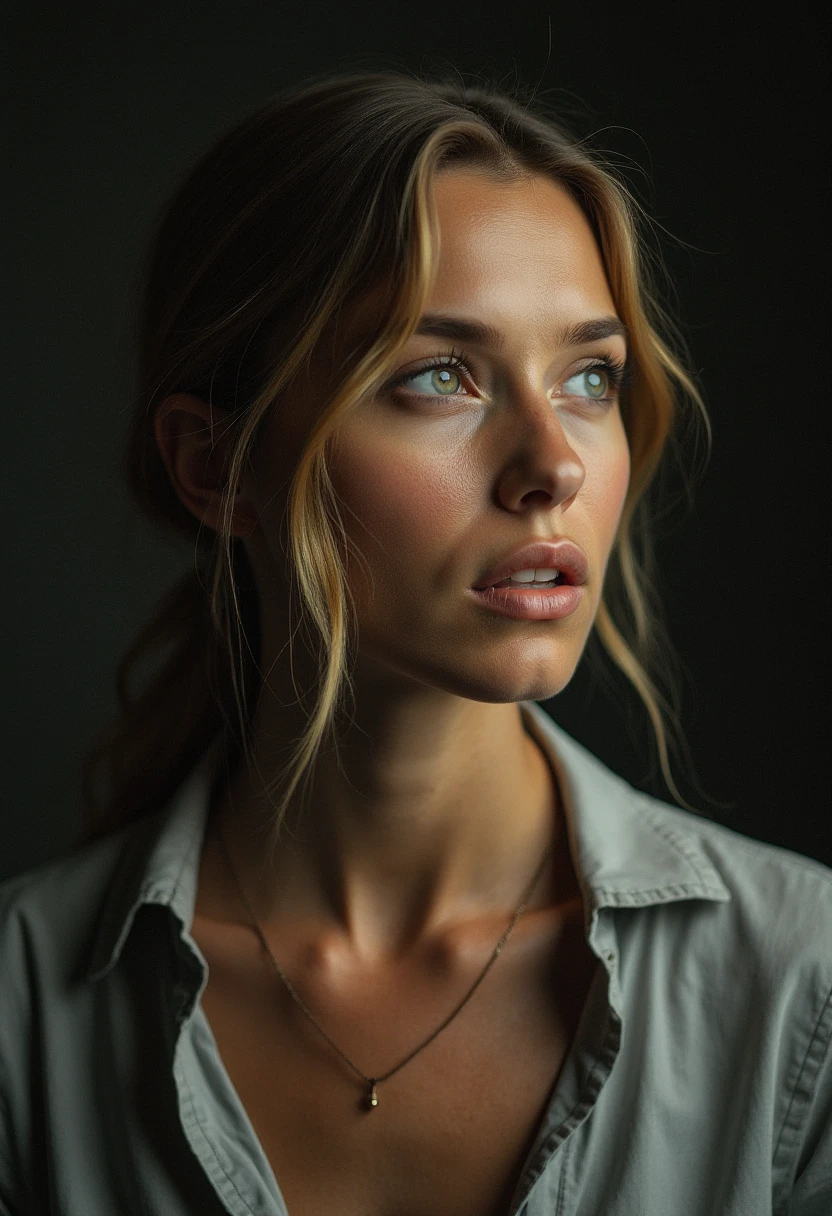 a expressive woman,Photo by Hasselblad X1D-50c with 18-55mm STM lens ultra intricate details and textures 16k maximum resolution possible 600dpi,Philipp Otto Runge,moody lighting,Digital art,Kodak Ektar 100,specular lighting