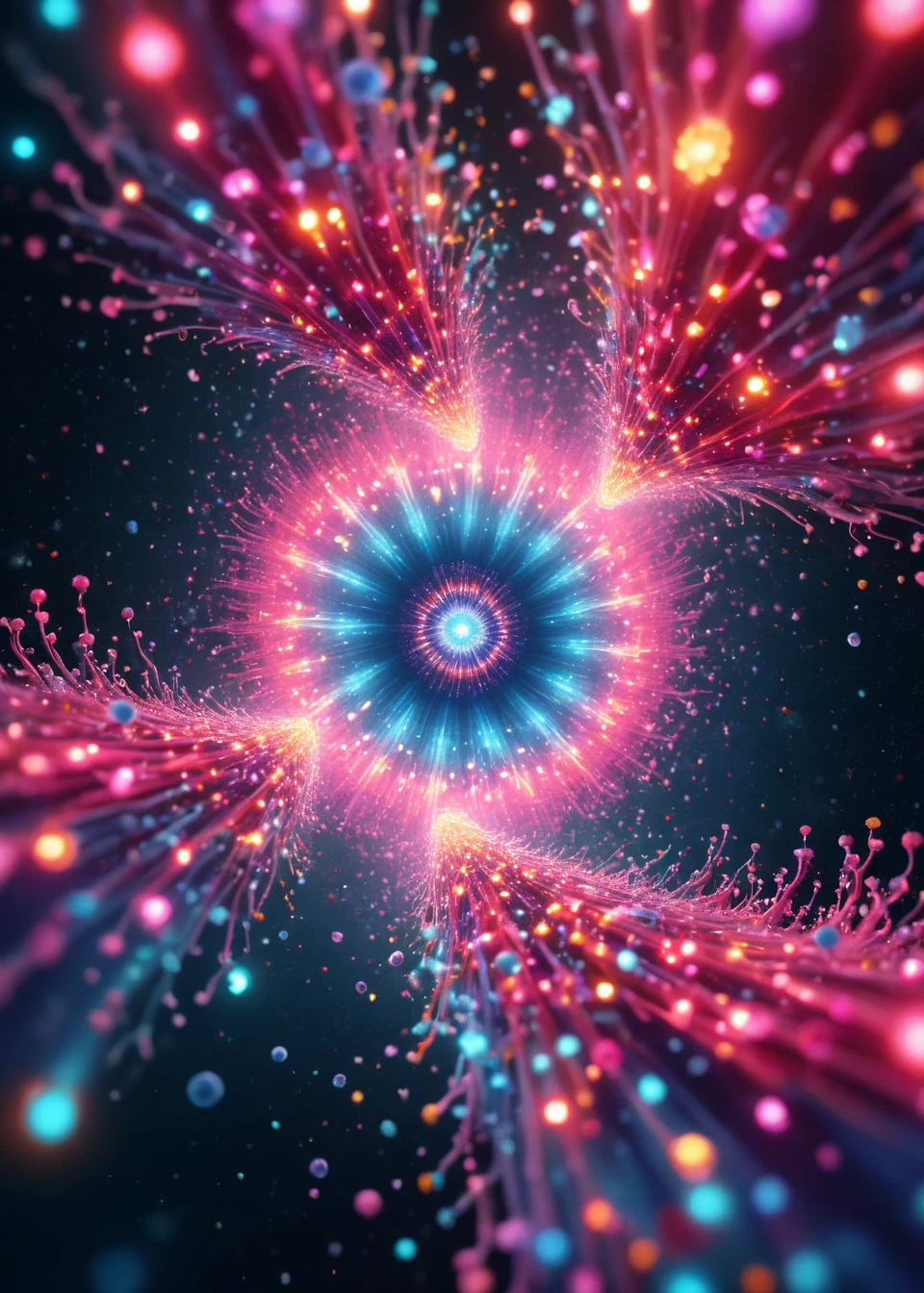 xslx, vibrant, kaleidoscopic digital artwork with swirling, fractal shapes and luminous colors creating depth and motion with floating particles, depth of field, highly detailed, Disciplined, studio lighting, Pink <lora:fx-01:1>