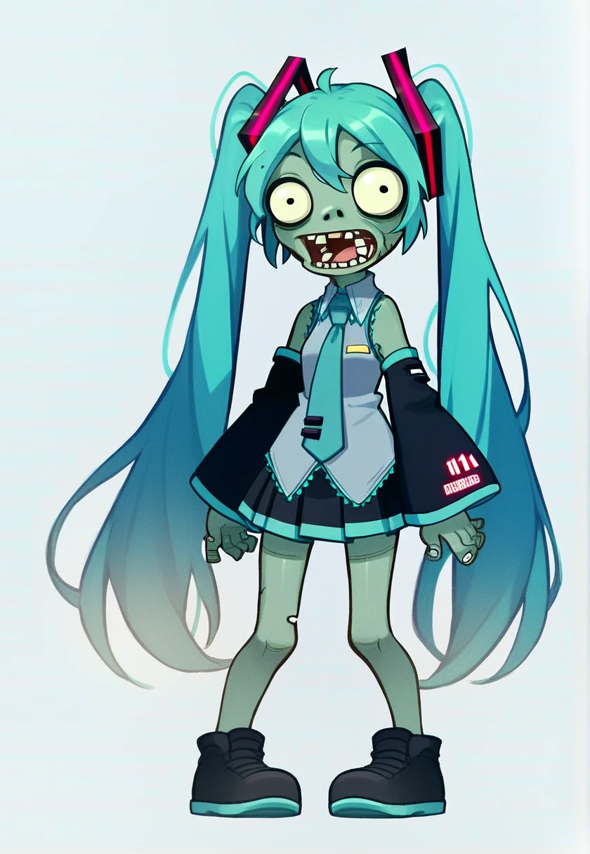 score_9_up, score_8_up, score_7_up, mikus-zombie, white background, full body, hatsune miku, 1girl, looking at the view,