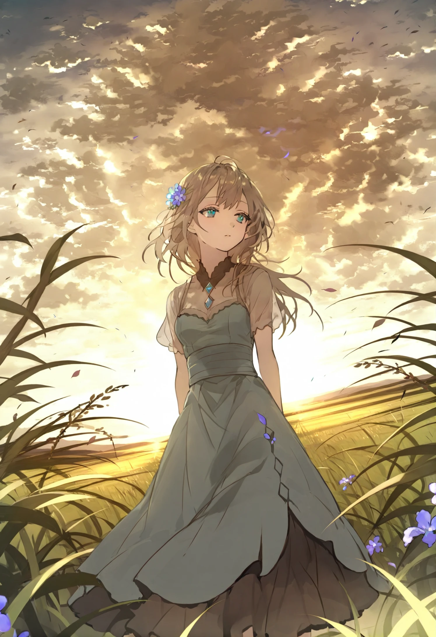 masterpiece, best quality, 1girl, scenery, solo, sky, outdoors, cloud, field, dutch angle, grass, dress, fantasy, blue sky, standing, flower, cloudy sky, day 
 <lora:karohrokaXLlokr4f-000180:0.95>