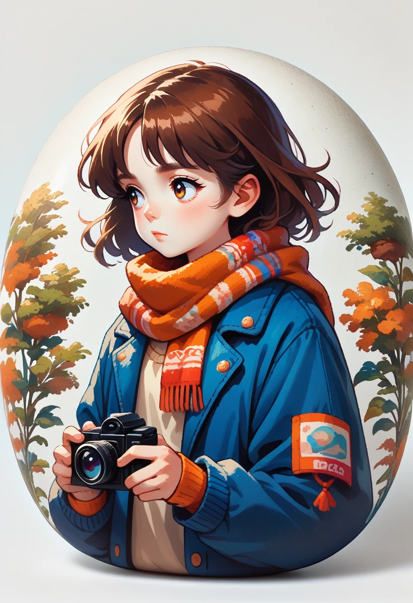 score_9, score_8_up, score_7_up, source_anime, 
<lora:wrenchPebblePainting:1>, wrnchpblpnt, pebble, white background, solo, 
1girl, blue jacket, camera, holding, jacket, looking to side, orange scarf, scarf, simple background, upper body, white background, holding camera, solo, pebble painting,