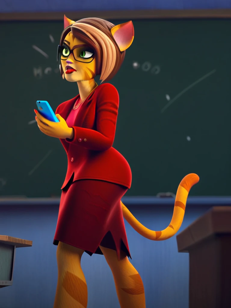 score_9, score_8_up, score_7_up, score_6_up, score_5_up, score_4_up , Catarina_Stripe,skirt, jewelry, jacket, necklace, nail polish, red skirt, suit, red nails, smartphone, holding phone, pencil skirt, classroom, desk, chalkboard, detailed background, detailed face, detailed eyes, <lora:catarina-v1:1>