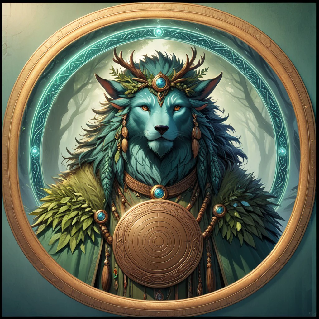 druid  , token border with a character in the middle, ring border , perfect circle