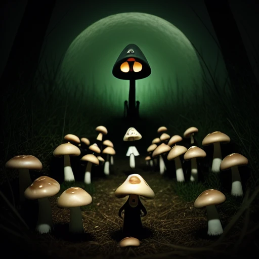 the mushroom cult, strange creatures in the night