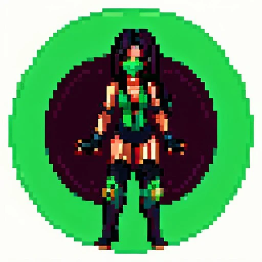 jade from Mortal kombat, dark skin, black hair, double bun, braids, fingerless gloves, green mouth mask, thigh boots, garter straps, green leotard, half body bust, looking at viewer