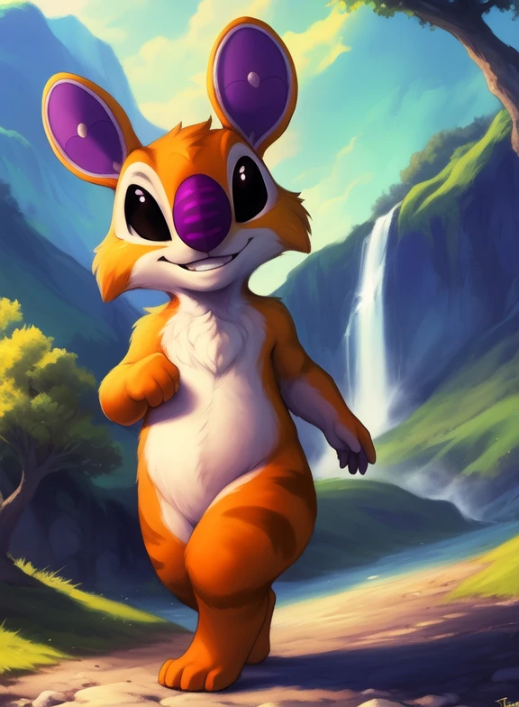 <lora:SampleLiAnStFurryMix:1> SampleLiAnSt,  naked, purple nose, orange fur, black eyes, black sclera, chibi,
[  (nature), forest, day, clouds, waterfall,  smile,]  (( walking, ))
(beautiful, aesthetic, perfect, delicate, intricate, saturated colors), masterpiece, digital drawing, best quality,
[by dagasi|ancesra:0.6], [by foxovh|personalami:0.5], [by einshelm|tom_fischbach],