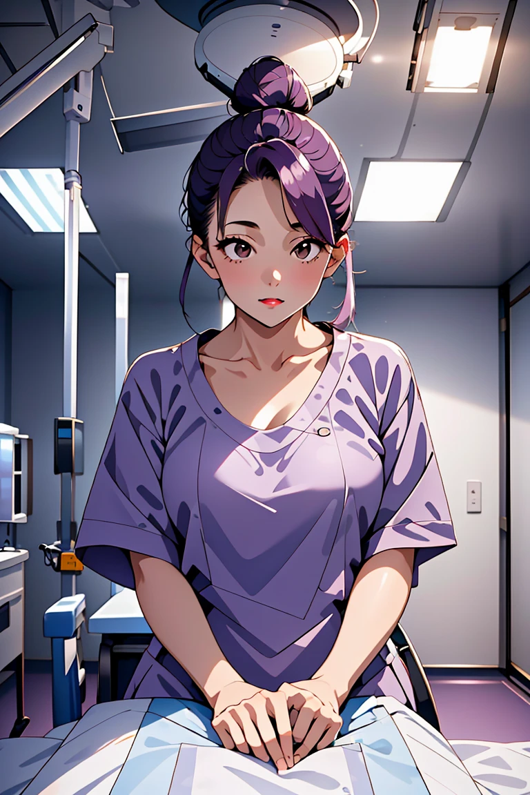 (RAW photo, best quality,facing the viewer,from front), operating room, overhead surgical light,blurred background, focused, dithering,backlighting,
 <lora:CMC_Katherine_Moretti_V1.0:0.9> cmc924, katherine moretti, 1girl, solo,dark purple hair, single hair bun, brown eyes,long hair,
 <lora:DW_PG_Doctor_ConceptOperatingRoomSD0_0:1> operating room