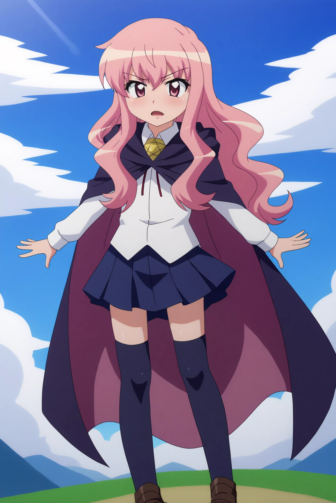 louise, pentacle, cape, solo <lora:Zero_no_Tsukaima-louise-PDXL:0.8>