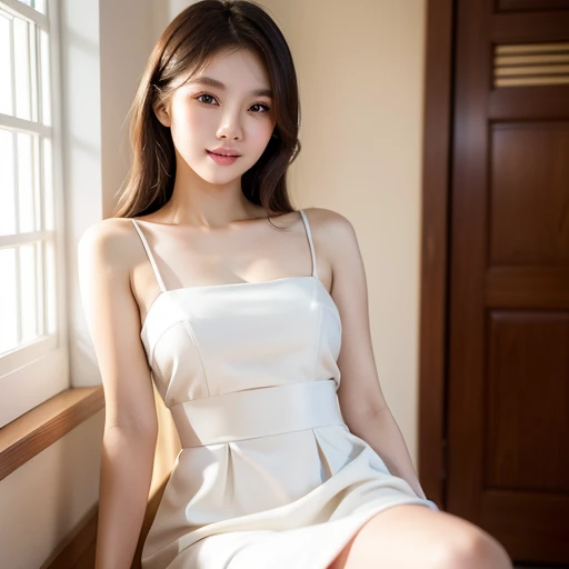 Create a highly detailed 8k image featuring a girl in a casual pose, smiling charmingly with expressive, captivating eyes. The figure should emphasize a narrow waist and thin legs, with a waist-revealing outfit. The image should include a delicate collarbone and lips, displaying an exquisite and lovely face with intricate features. The composition should emphasize an ultra-high-resolution, fine-detailed figure, with natural shadow and rim lighting for depth. The shot should use a depth of field, with an 85mm f/1.4 lens, ISO 200, and a shutter speed of 1/600. The subject is dressed in an elegant traditional 'aodai' dress, emphasizing the slender face, and delicate features of an Asian girl, all in a masterpiece-level rendering with amazing fine details." <lora:vngirls:1> Vietnam, Vietnamgirls, Sexy, Woman, <lora:vngirls:1> Vietnam, Vietnamgirls, Sexy, Woman