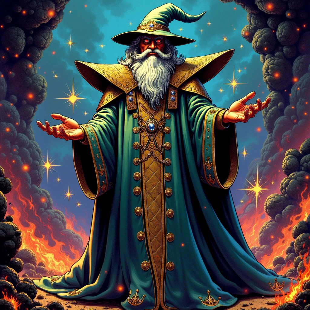 retro art of  wizard