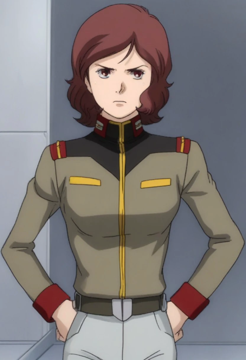 Mihiro, EFF_Uniform, 1girl, best quality, highly detailed, masterpiece, annoyed, hands on hips