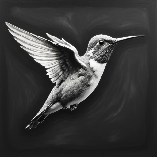 a chalk drawning of a humming bird in flight macro focus