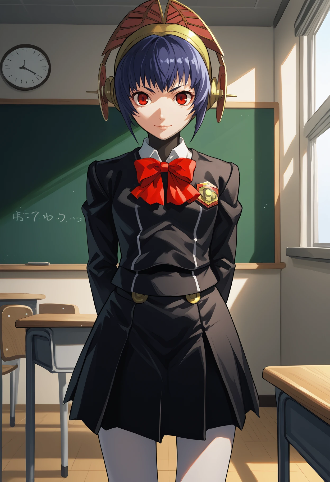 score_9, score_8_up, score_7_up, source_anime, <break> solo, 1girl, p3metis, android, light smile, looking at you, standing, arms behind back, helmet, gekkoukan high school uniform, black jacket, red bow, long sleeves, black skirt, white pantyhose, indoors, classroom
<segment:yolo-face_yolov8m.pt,0.4,0.5//cid=1>