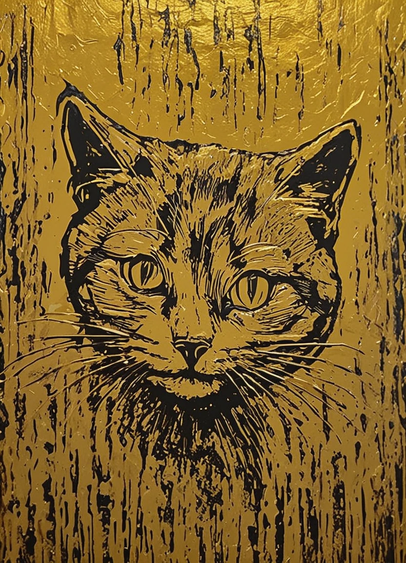 foilart, abstract, cat, yellow theme, <lora:Foil-Art:0.8>