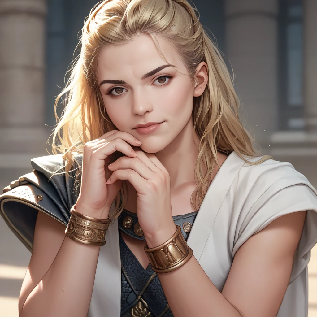 score_9, score_8_up, score_7_up, source_anime, solo, professional photograph of Calisto woman, up close, blonde, long hair, posing in ancient greece, wearing a bronze persian armor, bracelet, wearing a white cloak, looking at the viewer, <lora:Callisto Pony-000008:1>