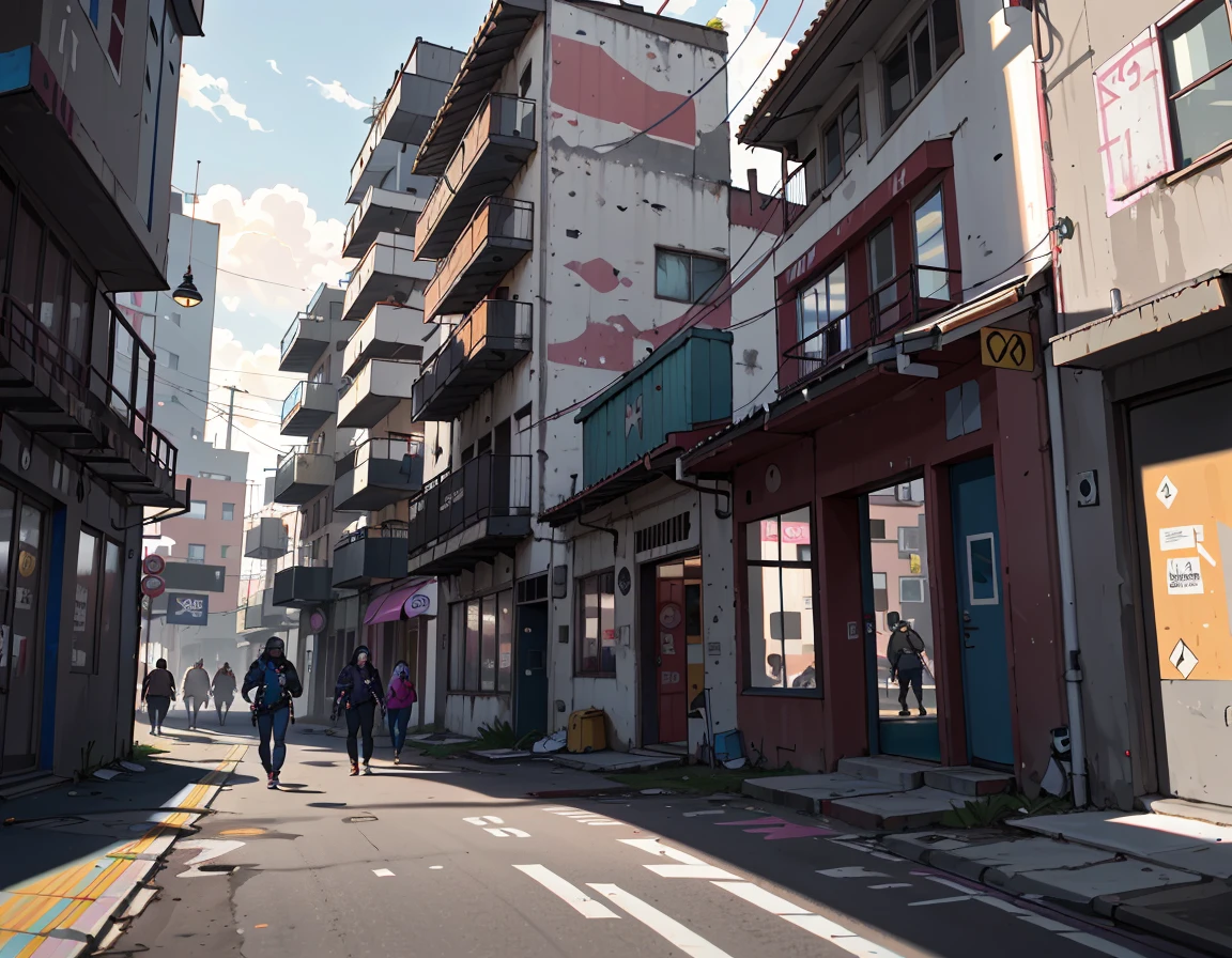 best quality,masterpiece,highly detailed,ultra-detailed,
<lora:neg9V2_last:0.5>
in Cyberpunk 2077 ,Pacifica, a rundown district of the city that was abandoned by its developers. It's now overrun with gang violence and is home to many homeless people.
  <lora:cosy_punkcity:1.35>
 1house, scenery, outdoors, building bauhaus, leyendecker